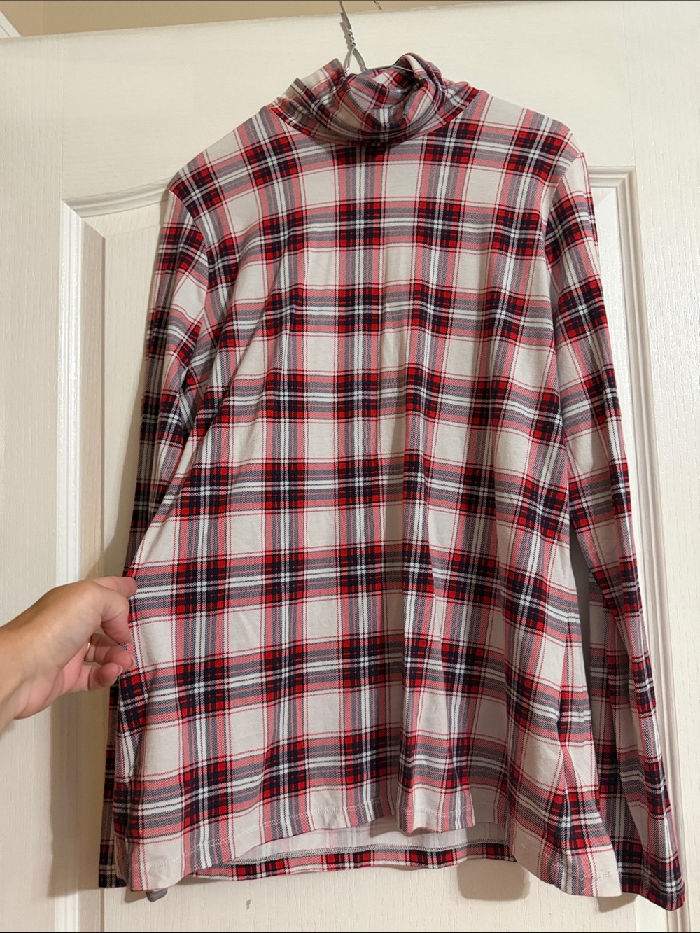 Lands' End Red, Black & White Plaid Turtleneck Sweater